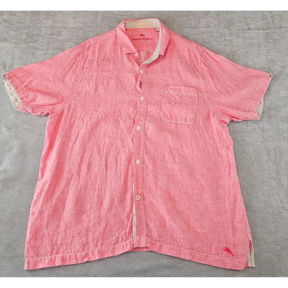 Tommy Bahama Pink Linen Paradise Breezer Short Sleeve Woven Shirt Size XL